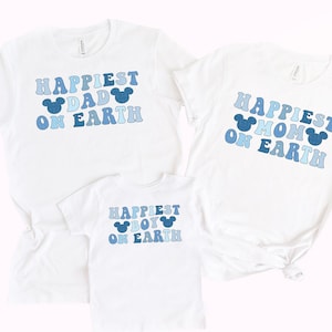Matching Mouse Ears Shirts For Family Happiest Place On Earth T-Shirts Happiest Boy Happiest Mom Happiest Dad Happiest Kid Vacation Tees