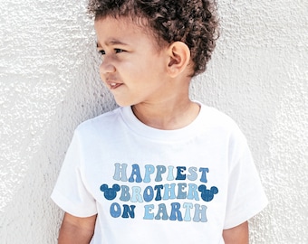 Happiest Brother On Earth Shirt, Best Bros Happiest Place Blue Colorful Cute Matching Sibling Boys, Twins Matching Mouse Ears Shirt