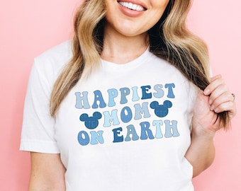 Happiest MOM On Earth Shirt Blue Happiest Place On Earth Tee Retro Family Matching T-Shirt Cute Vacation Shirt For Moms Matching Mama Outfit