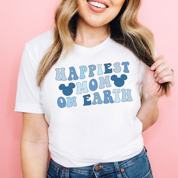 Happiest MOM On Earth Shirt Blue Happiest Place On Earth Tee Retro Family Matching T-Shirt Cute Vacation Shirt For Moms Matching Mama Outfit