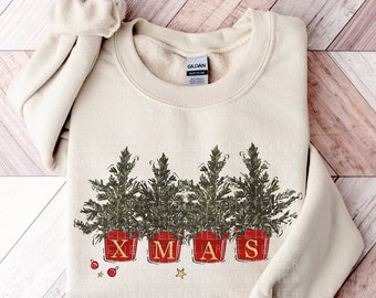 Christmas Sweatshirt For Women Christmas Trees Sweater Festive Crewneck Xmas Holiday Sweater Winter Matching Kids Sweatshirt Toddler