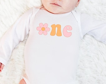 Daisy One Long Sleeve Shirt 1st Birthday Bodysuit First Birthday Shirt Birthday Party Onsie Groovy Birthday Outfit Girls 1st Bday Gift