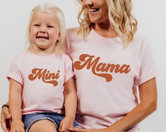 Mama Shirt Mini Shirt Mommy and Me Matching Shirts Retro Groovy Shirts Mom Baby Toddler Mama and Mini Shirts Mom and Kids First Mother's Day