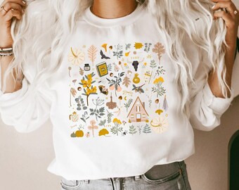 Fall Sweatshirt Autumn Favorites Doodles Pumpkins Botany Fall Little Things Long Sleeve Pullover Thanksgiving Mom Crewneck Sweater Plus Size