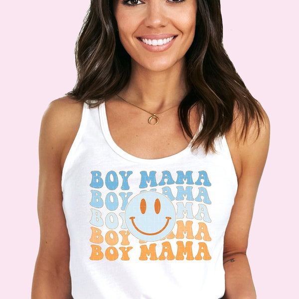 Boy Mama Tank Top Mom Of Boys Tank Mother's Day Gifts Mommy and Me Tanktops Cute Gift For Boy Mamas Retro Groovy Mama Announcement Tank