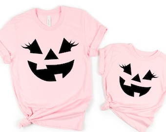 Camiseta a juego de Halloween para mamá e hijo/a, conjunto de calabaza para Halloween, camiseta a juego de Halloween para mamá y bebé/niño pequeño.
