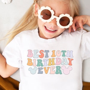 Best 10th Birthday Ever Shirt Tenth Birthday Shirt Retro Mouse Ears Bday Shirt Magical Vacay Shirt Colorful T-Shirt Kids Birthday Shirts