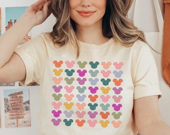 Oreilles de souris chemise endroit le plus heureux sur terre chemises WDW coloré Groovy Magic Kingdom Tee enfants enfant en bas âge bébé correspondant famille rétro vacances tees