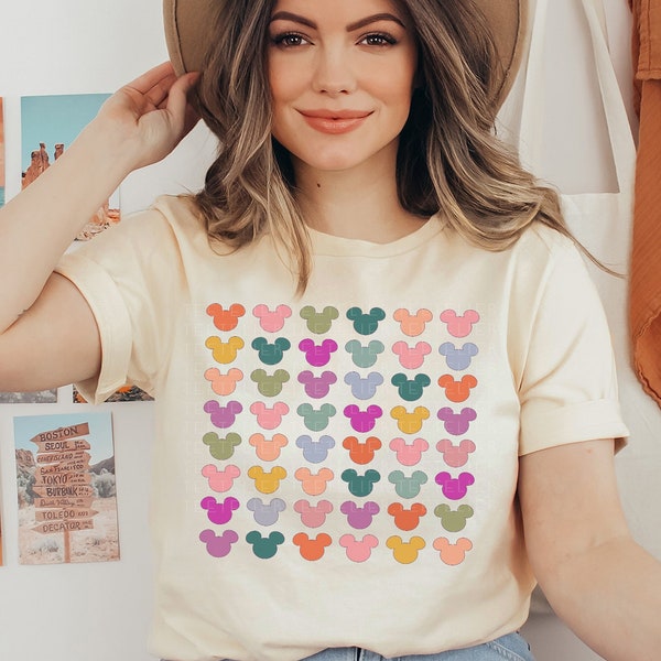 Mouse Ears Shirt Happiest Place On Earth Shirts WDW Colorful Groovy Magic Kingdom Tee Kids Toddler Baby Matching Family Retro Vacation Tees