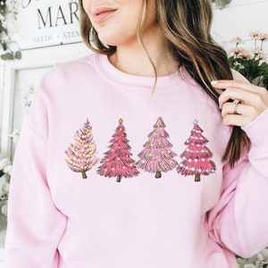 Christmas Sweatshirt Pink Christmas Tree Womens Christmas Sweater Christmas Crewneck Holiday Sweaters Winter Matching Kids Shirt Toddler