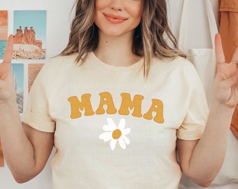Chemise maman T-shirt graphique maman marguerite groovy Chemises fête des mères Chemise maman Maman mignonne T-shirt maman rétro tendance Cadeau fête des mères Révélation de grossesse