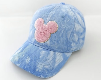 Mouse Ears Light Blue Tie Dyed Baseball Cap, Baseball Hat, Mom Mama Hat Tie-Dyed, Gift For Her, Watercolor Tie Dye Cotton Hat,Hats For Women