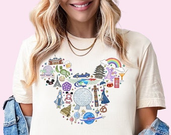 Epcot Shirt Epcot World Traveler Shirt Mouse Ears Epcot Doodles TShirt Most Magical Place On Earth Colorful Vacay Retro Plus Size Shirts