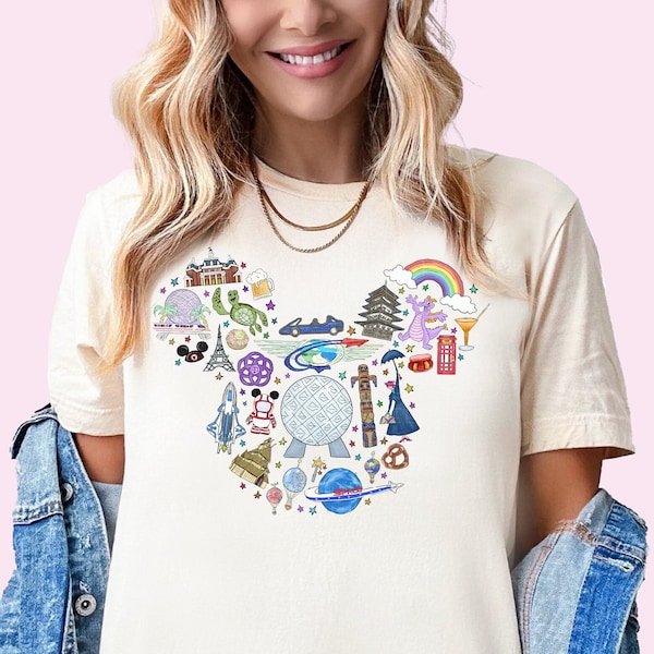 Epcot Shirt Epcot World Traveler Shirt Mouse Ears Epcot Doodles TShirt Most Magical Place On Earth Colorful Vacay Retro Plus Size Shirts