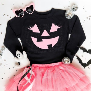 Pumpkin Shirt Long Sleeve Jack O Lantern Shirt Eyelashes Jack-o-lantern Halloween Shirt Kids Tee Toddler Cute Fall Graphic Tee Pumpkin Face