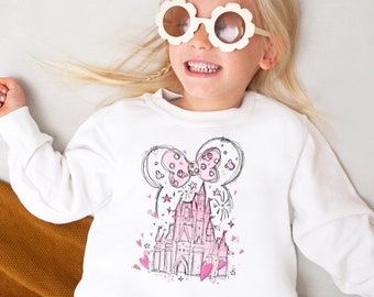 Castle Sweatshirt Mouse Ears Sweatshirt Happiest Place WDW Family Trip Matching Colorful Crewneck Sweater Kids Toddler Valentines Day Shirt