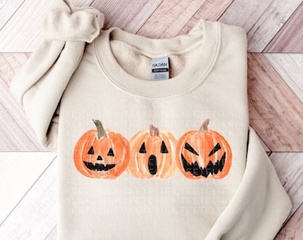 Halloween Sweatshirt Cute Pumpkin Sweatshirt Jack o Lantern Halloween Shirts Crewneck Pullover Sweater Matching Fall Thanksgiving Outfit