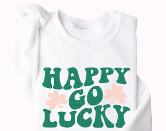 St Patricks Day Sweatshirts, Happy Go Lucky Sweatshirt, Retro St. Patrick's Day, Lucky Crewneck, St Paddys Partys Outfits Groovy Shamrock