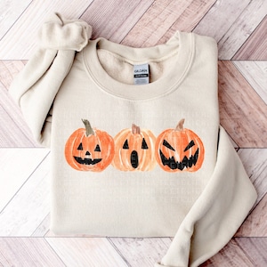 Halloween Sweatshirt Cute Pumpkin Sweatshirt Jack o Lantern Halloween Shirts Crewneck Pullover Sweater Matching Fall Thanksgiving Outfit