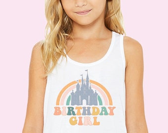 Birthday Girl Tank Top Castle Rainbow Tank Magical Shirts For Girls Groovy Bday Retro Birthday Gift Colorful Pastel Tank Kids Toddler Women