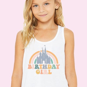 Birthday Girl Tank Top Castle Rainbow Tank Magical Shirts For Girls Groovy Bday Retro Birthday Gift Colorful Pastel Tank Kids Toddler Women