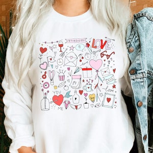 Valentines Sweatshirt Valentine Sweatshirt Doodles Little Things Favorites Shirt Valentine Shirt For Women Sweater Matching Mommy And Me