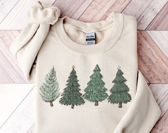 Christmas Sweatshirt,Womens Christmas Sweater,Christmas Crewneck Pullover Christmas Tree Holiday Sweaters Winter Matching Kids Youth Toddler