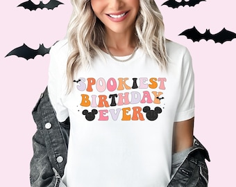 Camiseta de cumpleaños más terrorífica de la historia, ideal para Halloween y otoño. Camiseta con orejas de ratón para niña. Camiseta a juego para niños pequeños con el tema del viaje familiar al lugar más mágico.