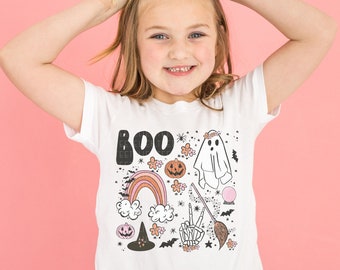 Halloween Shirts For Girls Spooky Season Shirt Boo Ghost T Shirt Youth Baby Toddler Tee Fall T-Shirts Cute Pumpkin Witch Halloween Kids Tee