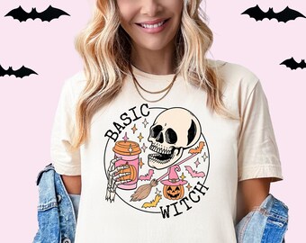 Basic Witch Shirt Funny Halloween Shirts Fall Shirts Witch Shirt Groovy Pumpkin Shirt Skeleton Pumpkin Spice Latte Tee Cute Fall Lover Gift