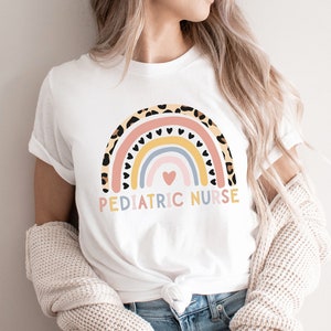 Pediatric Nurse Shirt, Nursing TShirt, Nurse Grad Gift, PEDS Nurse, Nurse Appreciation, Nurse Life Tee, Cute Leopard Hearts Nurse T-Shirt image 1