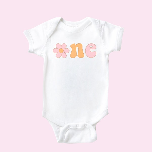 Groovy One Shirt 1st Birthday Baby Bodysuit First Birthday Shirt Birthday Party T-Shirt Cute Retro Groovy Birthday Outfit Girls 1st Bday Tee