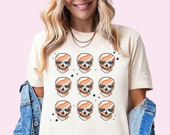 Halloween Shirt Groovy Skull Shirt Spooky Tee Fall Shirts Cute Skeleton Tee Cute Halloween Shirts For Women Halloween Gift For Her Plus Size