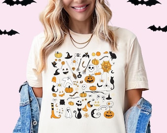 Halloween Shirt Halloween Doodles Shirt Cute Pumpkin Shirt Witch Tee Ghost Shirt Spooky T-Shirt Matching Kids Halloween Tee Little Things