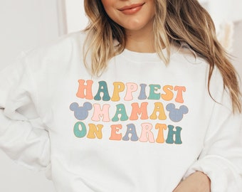 Happiest MAMA On Earth Sweatshirt Mouse Ears Sweatshirt Family Trip Matching Mom Shirt Colorful Crewneck Sweater Happiest Place On Earth