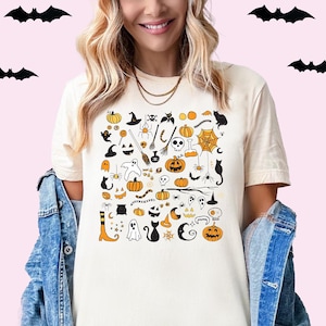 Halloween Shirt Halloween Doodles Shirt Cute Pumpkin Shirt Witch Tee Ghost Shirt Spooky T-Shirt Matching Kids Halloween Tee Little Things