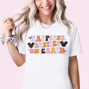 Happiest Besties On Earth Shirt Halloween Mouse Ears Shirt Bachelorette Party Shirts Bridesmaid Gift BFF Tee Retro Vacation TShirt Plus Size