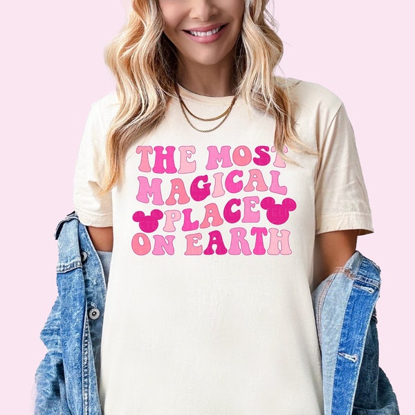 The Most Magical Place On Earth Shirt Mouse Ears Tee Pink Magic Kingdom Matching Shirts For Family Trip WDW Tee Kids Toddler Baby Plus Size