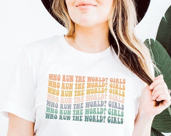Who Run The World Girls Shirt Retro Girl Power T-Shirts The Future is Female Girl Boss Graphic Tee International Women's Day Gifts for Her