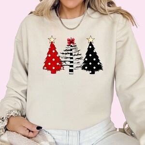 Merry Christmas Sweatshirt For Women Cute Christmas Sweatshirt Christmas Trees Sweatshirt Polka Dot Christmas Gift for Her Gifts For Mom