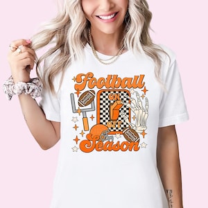 Football TShirt Football Season Shirt Game Day Shirt Cute Women&#39;s Football Tee College Football Orange School Spirit Outfit Plus Size Shirt