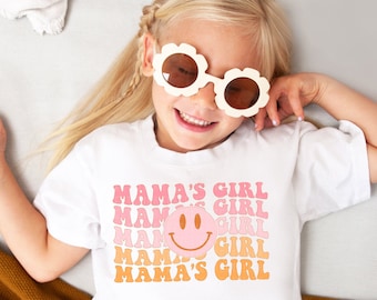 Mama's Girl T-Shirt Mamas Girl Shirt Announcement Shirt Pregnancy Reveal Gifts For New Mom Retro Happy Face T-shirts Cute Mothers Day Gifts