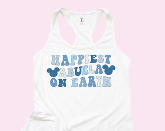 Happiest Abuela On Earth Tank Top Vacation Shirt Family Vacation Tank Summer Tanks Colorful Blue Retro Racerback Tank For Grandmothers