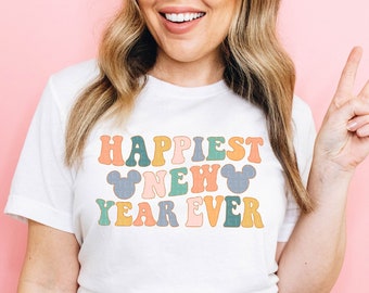 Happiest New Year Ever Shirt New Year Retro NYE Shirt Happiest Place Shirt Mouse Ears Colorful NYE 2024 T-Shirt Adult Kids Tee Toddler Baby