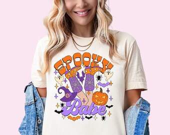 Halloween Shirt Spooky Babe Shirt Women's Halloween Shirt Cute Halloween Tees Funny Halloween Witch Shirt Ghost Shirt Kids Shirt Baby Gift