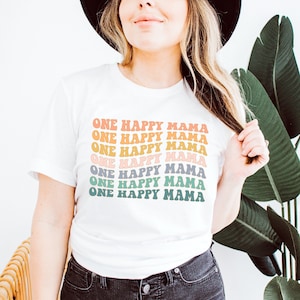 One Happy Mama Shirt Mom Tshirt Mama Tee Retro Rainbow Boho Mama To Be Shirt Gift For New Mom Cool Trendy Aesthetic Pregnancy Announcement