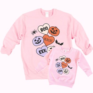 Halloween Sweatshirts Matching Mommy And Me,Pumpkin Hearts Sweatshirt,Spooky Boo Shirt For Girls, Mom Daughter, Mama Mini Crewneck Pullover