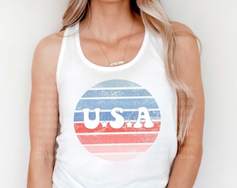 4th of July Tank Top Fourth of July Shirts Retro Circle USA 4th of July Shirt America Tank Top Racerback Tank For Women Independence Day
