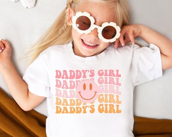 Daddy's Girl T-Shirt Daddys Girl Shirt Announcement Shirt Pregnancy Reveal Gifts For New Dad Retro Happy Face T-shirts Fathers Day Gifts