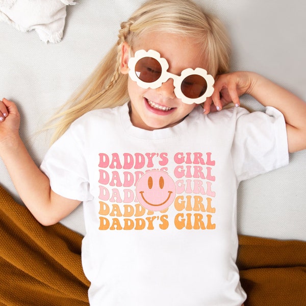Daddy's Girl T-Shirt Daddys Girl Shirt Announcement Shirt Pregnancy Reveal Gifts For New Dad Retro Happy Face T-shirts Fathers Day Gifts